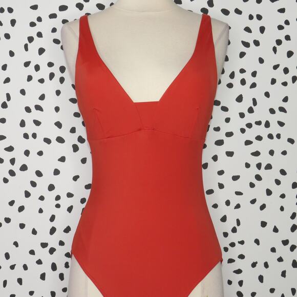 Andie Red The Tahiti Open Back V-Neck One Piece Swimsuit - Picture 6 of 12